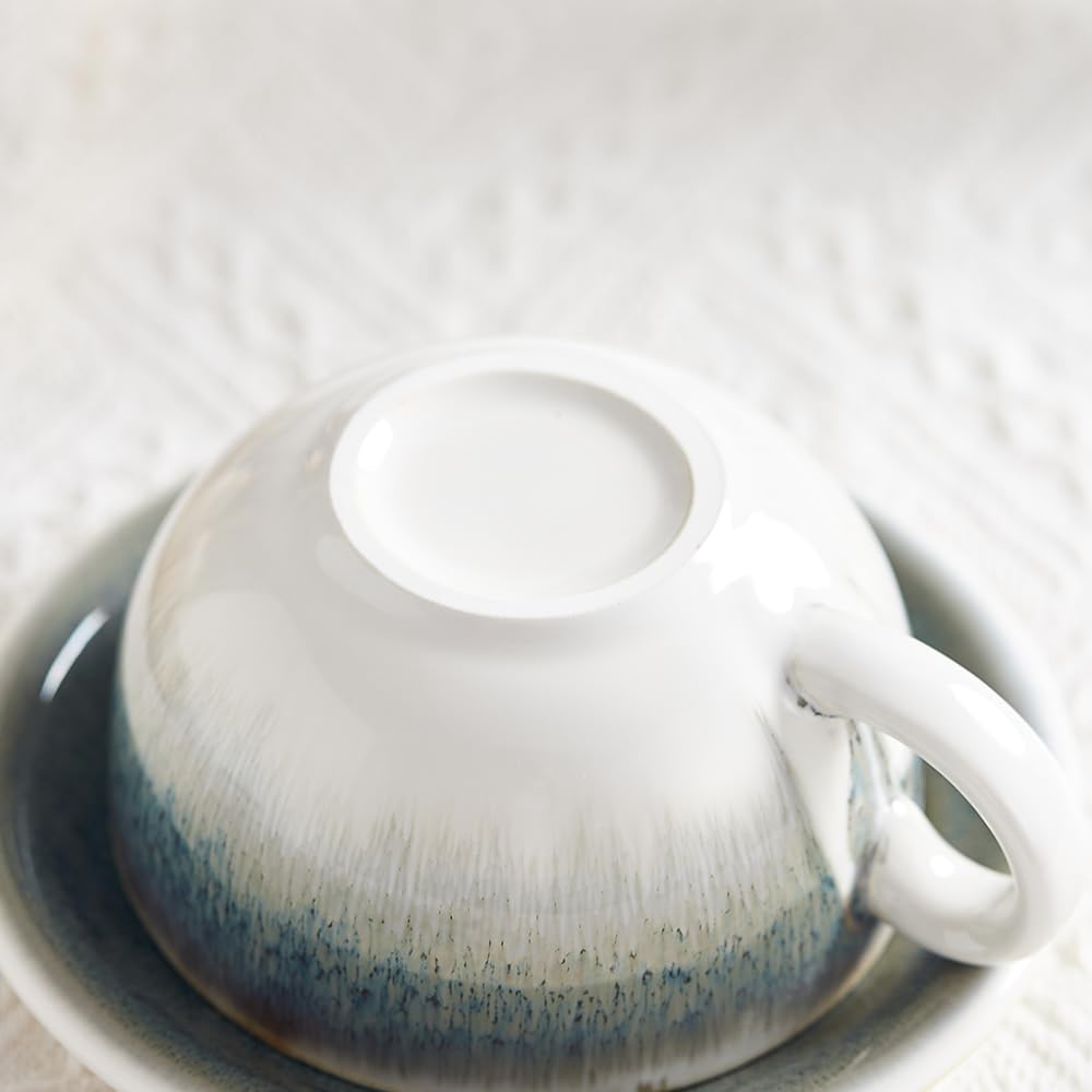 Coffeezone Vintage Design 12 oz Ceramic Latte Art Cappuccino Barista Cup with Saucer (Space Grey)