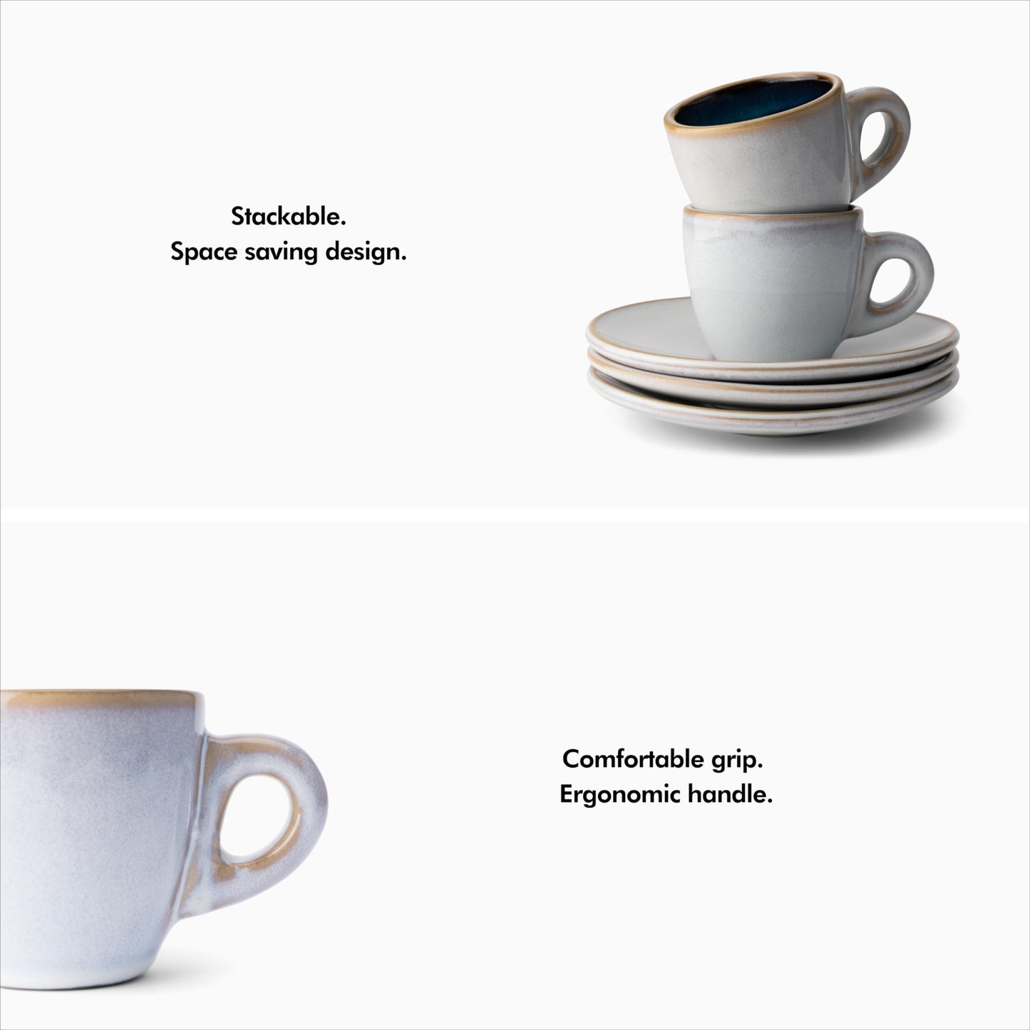 KIVY 3 oz Stoneware Espresso Cups & Saucers (Set of 4) – Blue