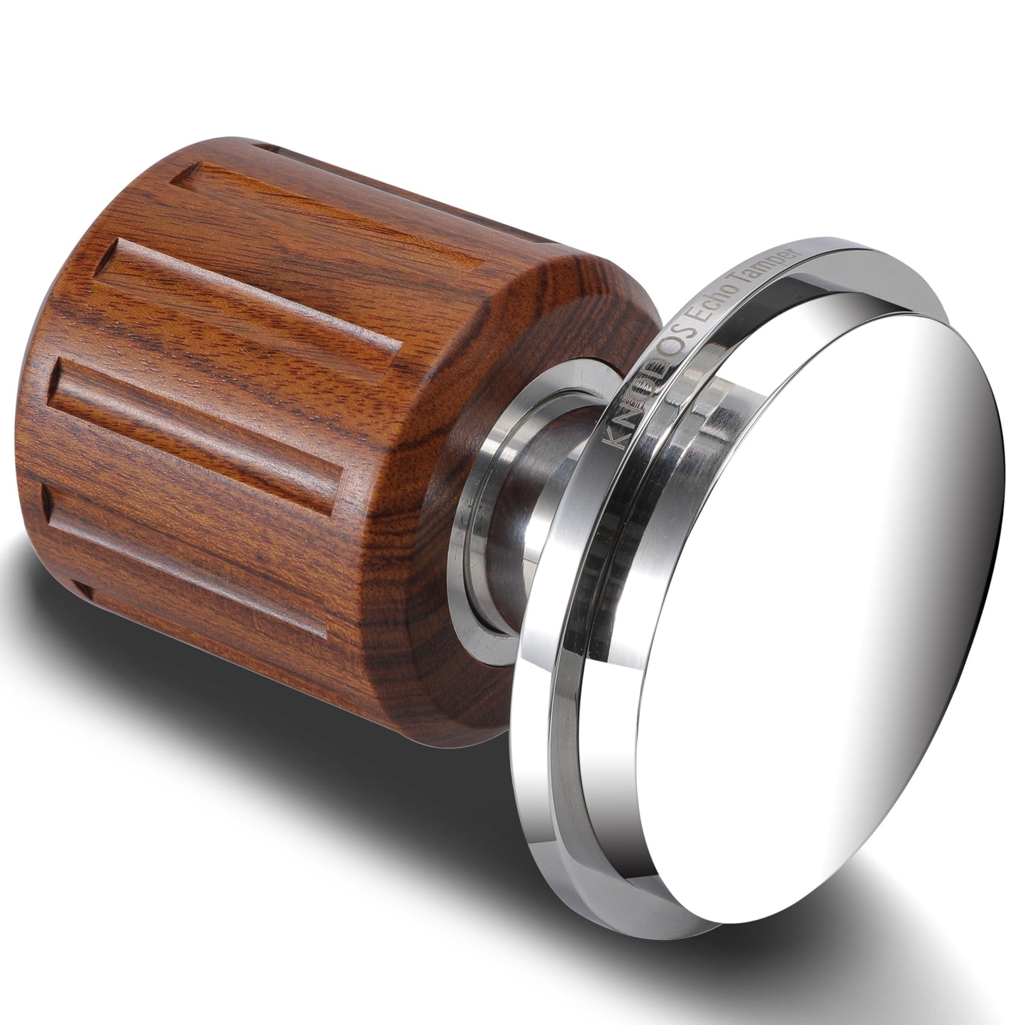 KNODOS 58.5mm Coffee Tamper with Rosewood Handle – Spring Loaded Echo Espresso Tamper, 30lb Spring & Click for 58.5mm Baskets