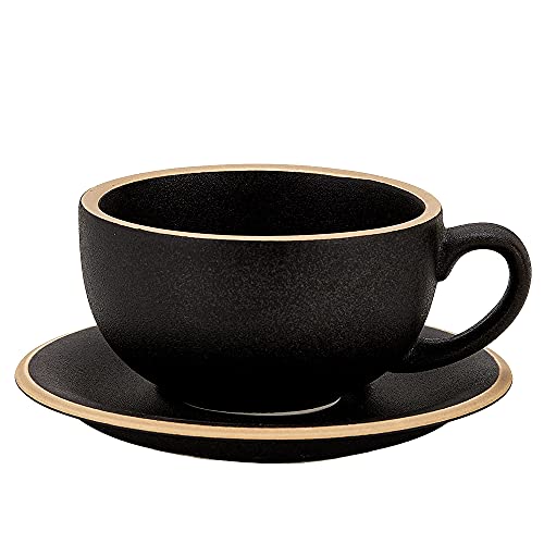 Coffeezone Vintage 12 oz Latte Art Cup & Saucer – Embossed Beige