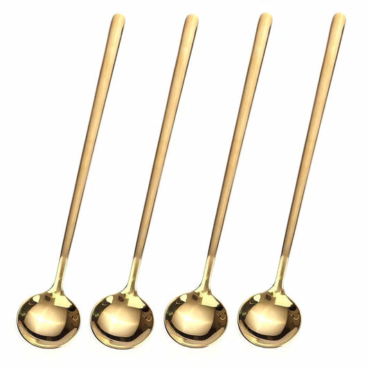 4 PCS 6.7 Inches Coffee Spoons, Stirring Spoons, Tea Spoons Long Handle, Teaspoons, Gold Spoons, Ice Tea Spoons, Long Spoons for Stirring, Espresso Spoons Stainless Steel