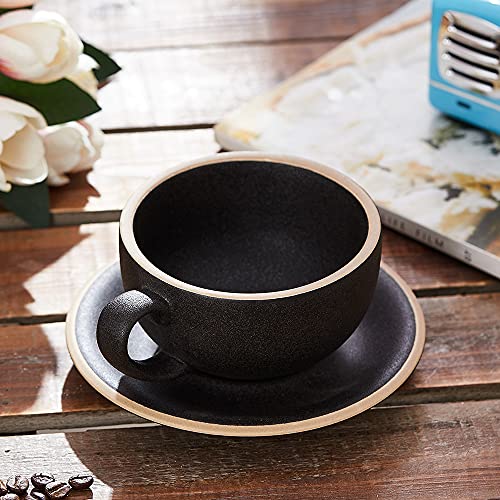 Coffeezone Vintage 12 oz Latte Art Cup & Saucer – Embossed Beige