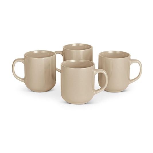 Amazon Basics Stoneware Coffee Mugs, 16 oz, 4-Piece Set, Gloss-Glazed, Stain-Resistant, Microwave, Freezer and Dishwasher-Safe, Linen Gray