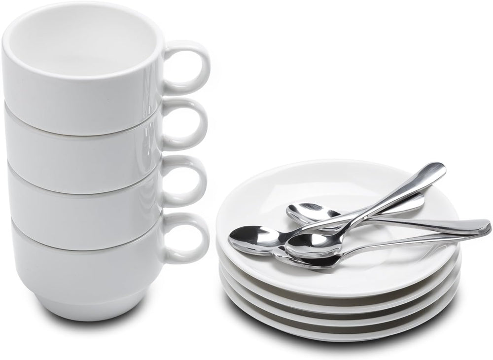 AOZITA Espresso Cups and Saucers with Espresso Spoons, Stackable Espresso Mugs,12-piece 2.5-Ounce Demitasse Cups (Protective Packaging)