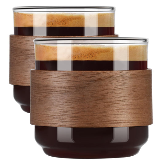 PARACITY Espresso Cups, 5 oz Espresso Shot Cups with Wooden Ring, Set of 2