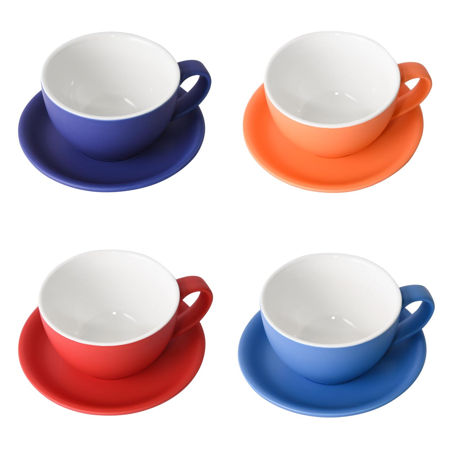Yundu Ceramics Latte Cup and Saucer - 10 oz for Cappuccino,Tea,Cafe Mocha, Set of 4,Matte Mixed Color