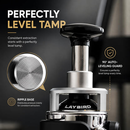 LAY BIRD TriPress Espresso Tamper 58mm, Spring Loaded Coffee Tamper for 58mm Portafilter Baskets, 25lb Constant Pressure Self Leveling Tamper Tool, Zero-Residue Threaded Base