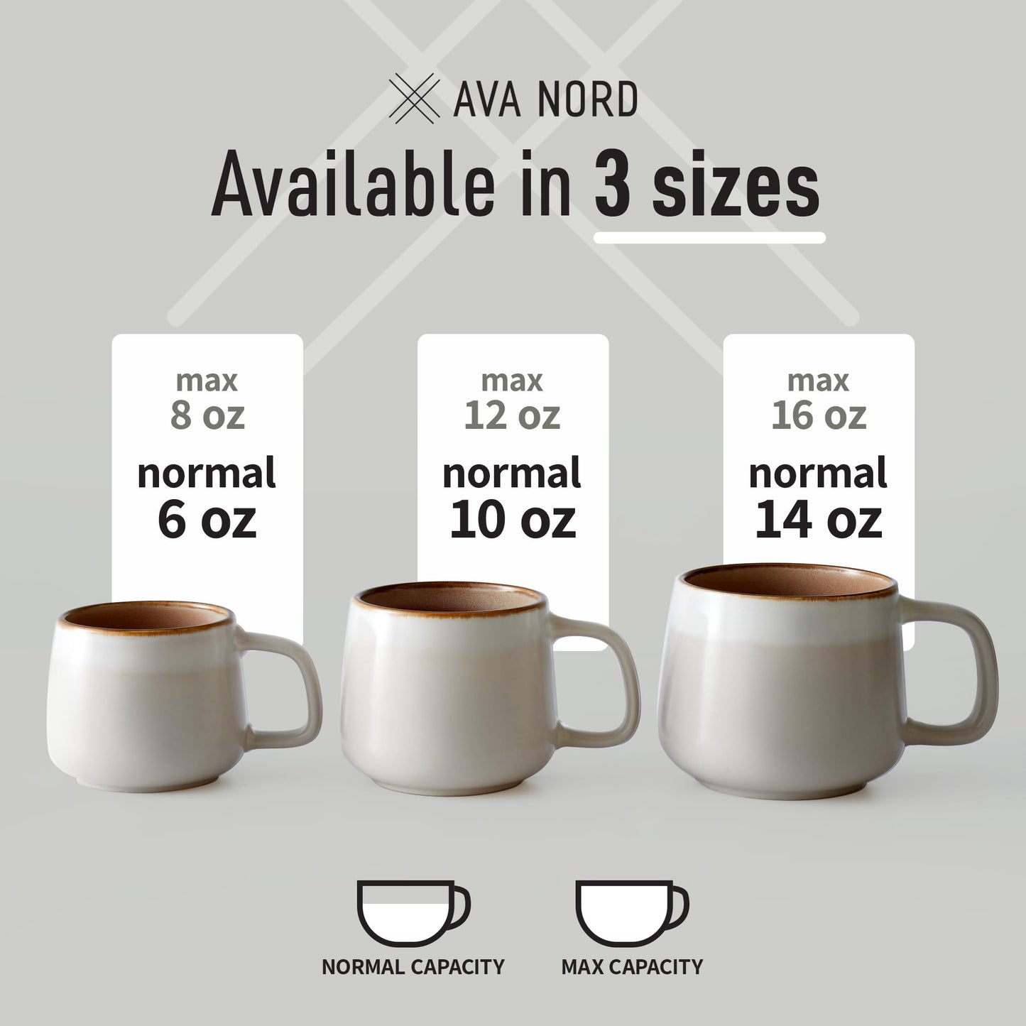 Ava Nord Large Stoneware Ceramic Coffee Mugs Set of 4-16 oz - Sage Ash