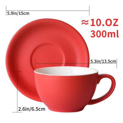 Yundu Ceramics Latte Cup and Saucer - 10 oz for Cappuccino,Tea,Cafe Mocha, Set of 4,Matte Mixed Color