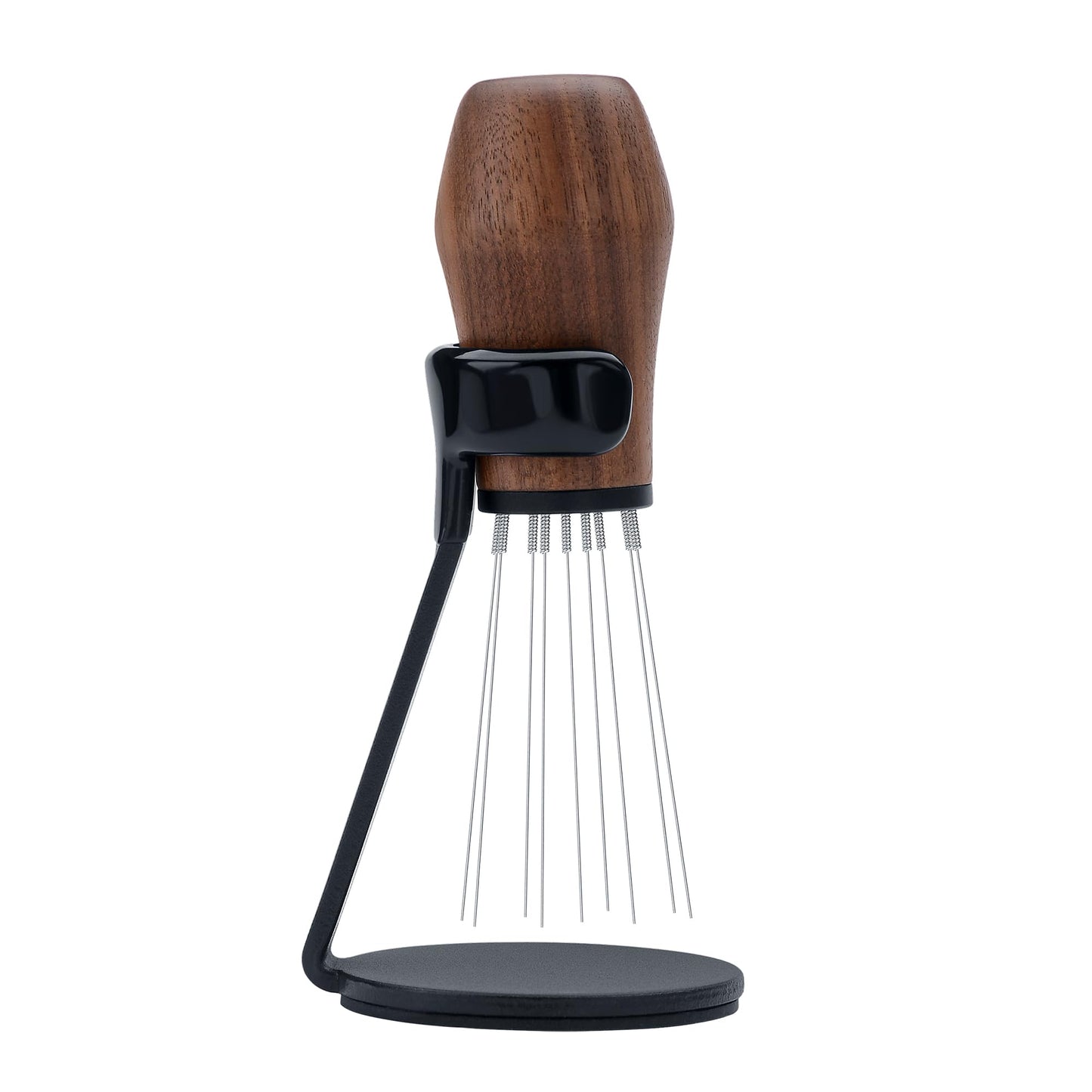 Normcore WDT Distribution Tool with Stand V3, Weiss Distribution Technique, 9 Prong Needle Espresso Stirrer, American Walnut Wood Handle