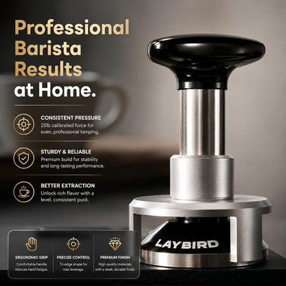LAY BIRD TriPress Espresso Tamper 58mm, Spring Loaded Coffee Tamper for 58mm Portafilter Baskets, 25lb Constant Pressure Self Leveling Tamper Tool, Zero-Residue Threaded Base