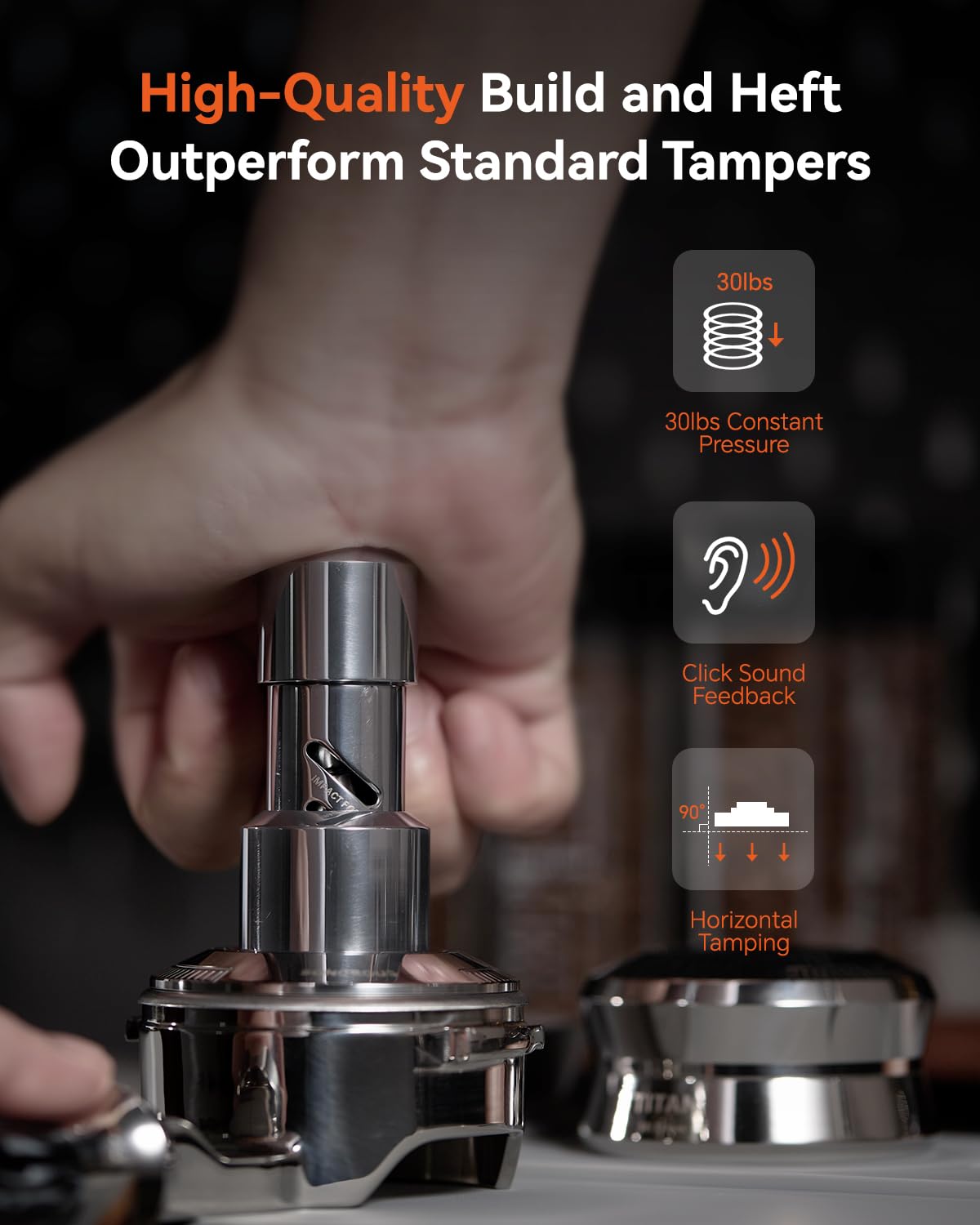 MUVNA Espresso Tamper 58mm Sound Feedback, All Stainless Steel, Silver