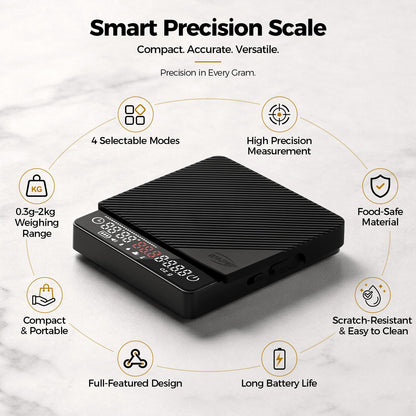 IKAPE Espresso Coffee Scale with Timer, 2kg/0.1g High Precision Digital Scale with Silicone Mat, 4 Modes in One, LED Display, Auto-Tare, for Kitchen, Cooking, Espresso, Pour Over Coffee