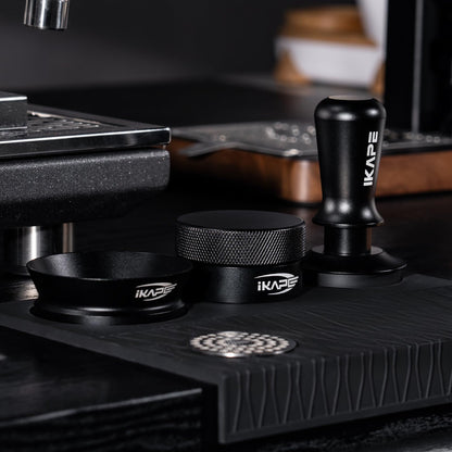 IKAPE 58MM Coffee Tamper Set Black 6 IN 1, Espresso Tool Kit for Making Perfect Shots – Tamper, Distributor, Funnel, Mat, Screen, and Towel