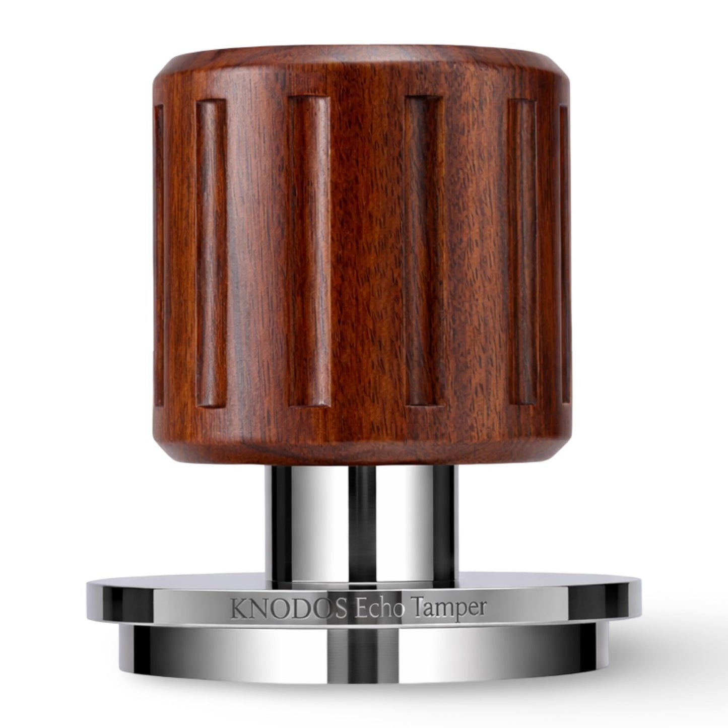 KNODOS 58.5mm Coffee Tamper with Rosewood Handle – Spring Loaded Echo Espresso Tamper, 30lb Spring & Click for 58.5mm Baskets