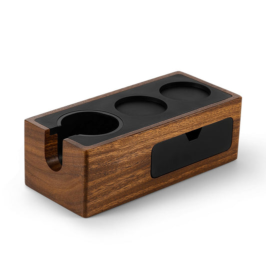 MHW-3BOMBER Espresso Tamping Station, 4 in 1 Walnut Espresso Organizer Box with Magnetic Drawer for Storage 51-58mm Espresso Tamper,Distributor,Portafilter and Espresso Accessories,CH6718