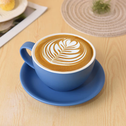 Yundu Ceramics Latte Cup and Saucer - 10 oz for Cappuccino,Tea,Cafe Mocha, Set of 4,Matte Mixed Color