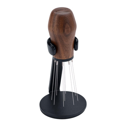 Normcore WDT Distribution Tool with Stand V3, Weiss Distribution Technique, 9 Prong Needle Espresso Stirrer, American Walnut Wood Handle