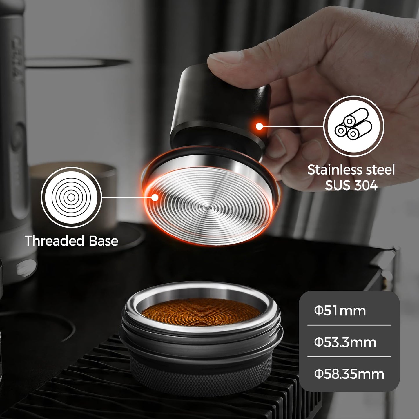 IKAPE Espresso Tamper,51mm V4 Impact Coffee Tamper with Sound Feedback, Features 15lb/30lb Interchangeable Springs,Tamper with Triple-Spring System, Fits 51mm Portafilters
