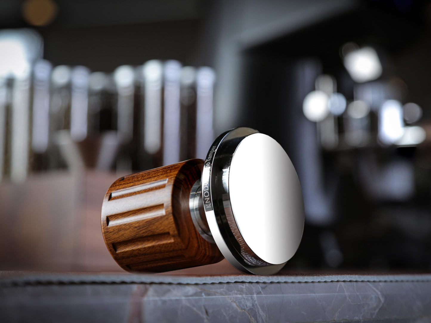 KNODOS 58.5mm Coffee Tamper with Rosewood Handle – Spring Loaded Echo Espresso Tamper, 30lb Spring & Click for 58.5mm Baskets