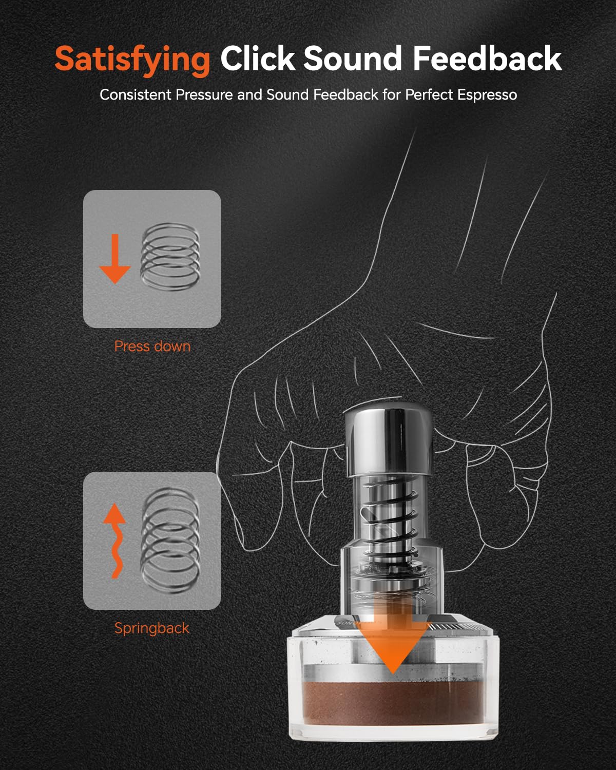 MUVNA Espresso Tamper 58mm Sound Feedback, All Stainless Steel, Silver