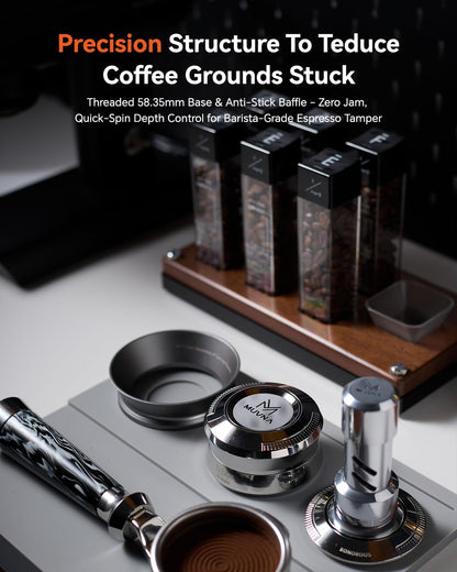MUVNA Espresso Tamper 58mm Sound Feedback, All Stainless Steel, Silver
