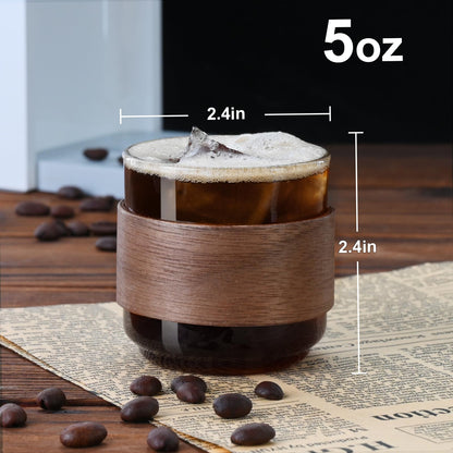 PARACITY Espresso Cups, 5 oz Espresso Shot Cups with Wooden Ring, Set of 2