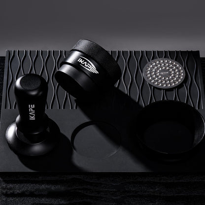 IKAPE 58MM Coffee Tamper Set Black 6 IN 1, Espresso Tool Kit for Making Perfect Shots – Tamper, Distributor, Funnel, Mat, Screen, and Towel