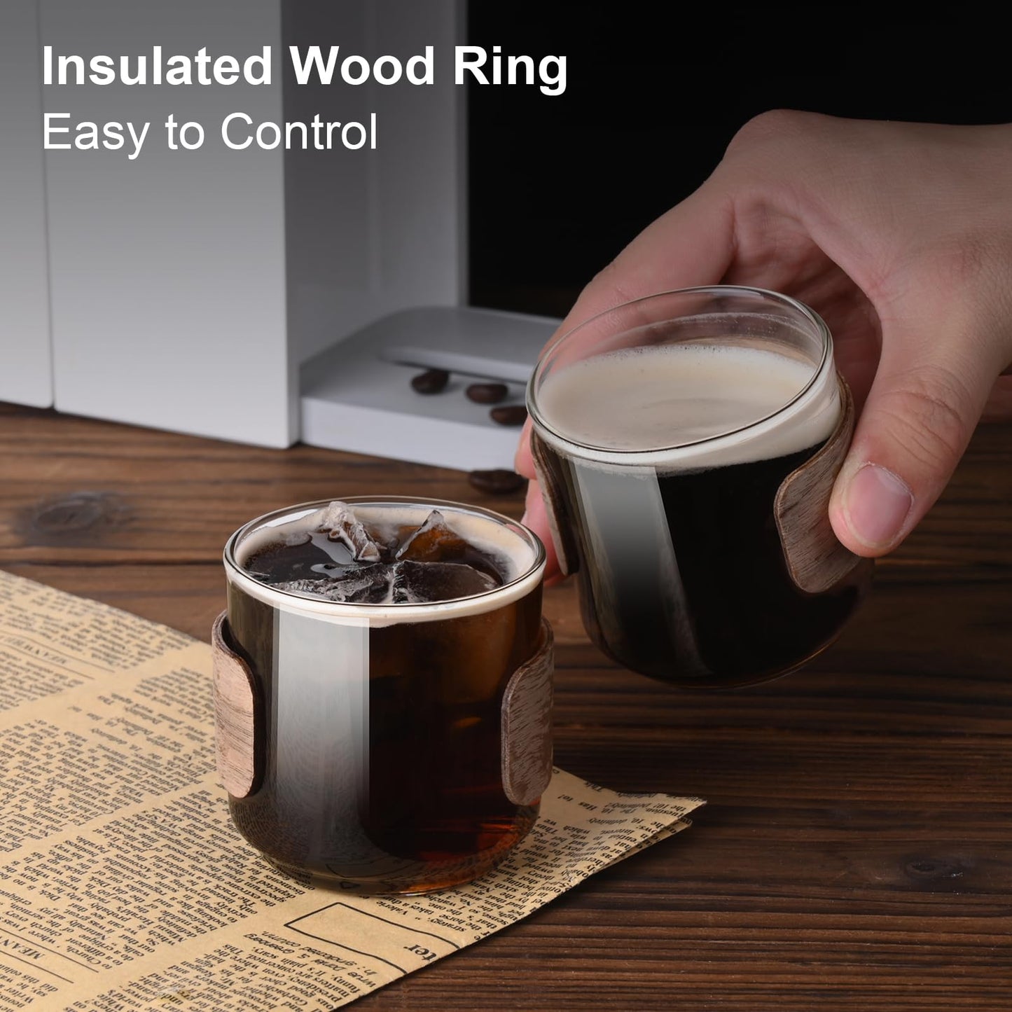 PARACITY Espresso Cups, 5 oz Espresso Shot Cups with Wooden Ring, Set of 2