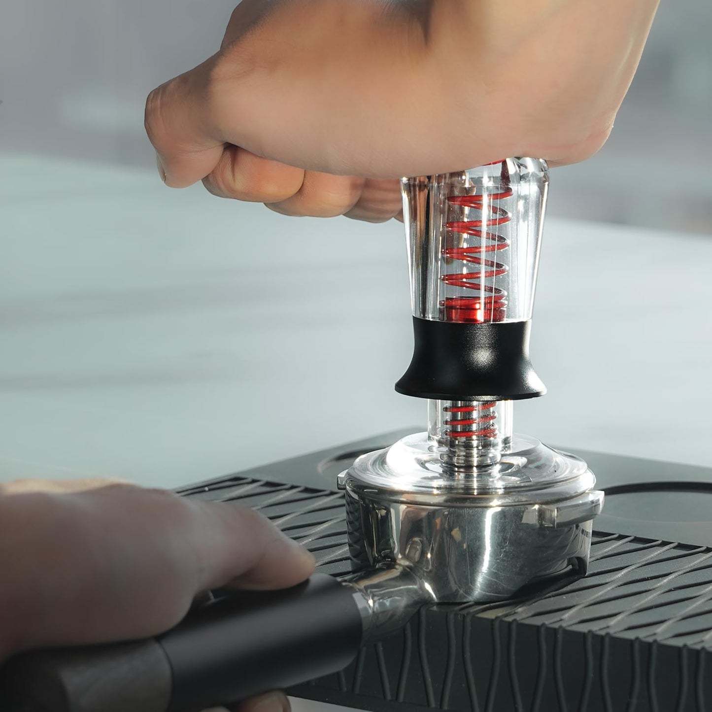 IKAPE 58.35mm Ace Transparent Espresso Coffee Tamper, Premium Barista Coffee Tamper with Calibrated Spring Loaded, Threaded Stainless Steel Base for Espresso Machine(New Upgrade)