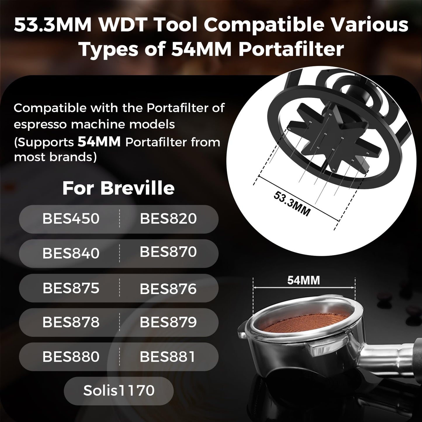 IKAPE Espresso Coffee V3 WDT Tool, 54mm Stirrer Distribution Tool, Equipped with 10-needle Stirrer, Adjustable Needle Height, Coffee Stirrer with Dosing Funnel & Stand