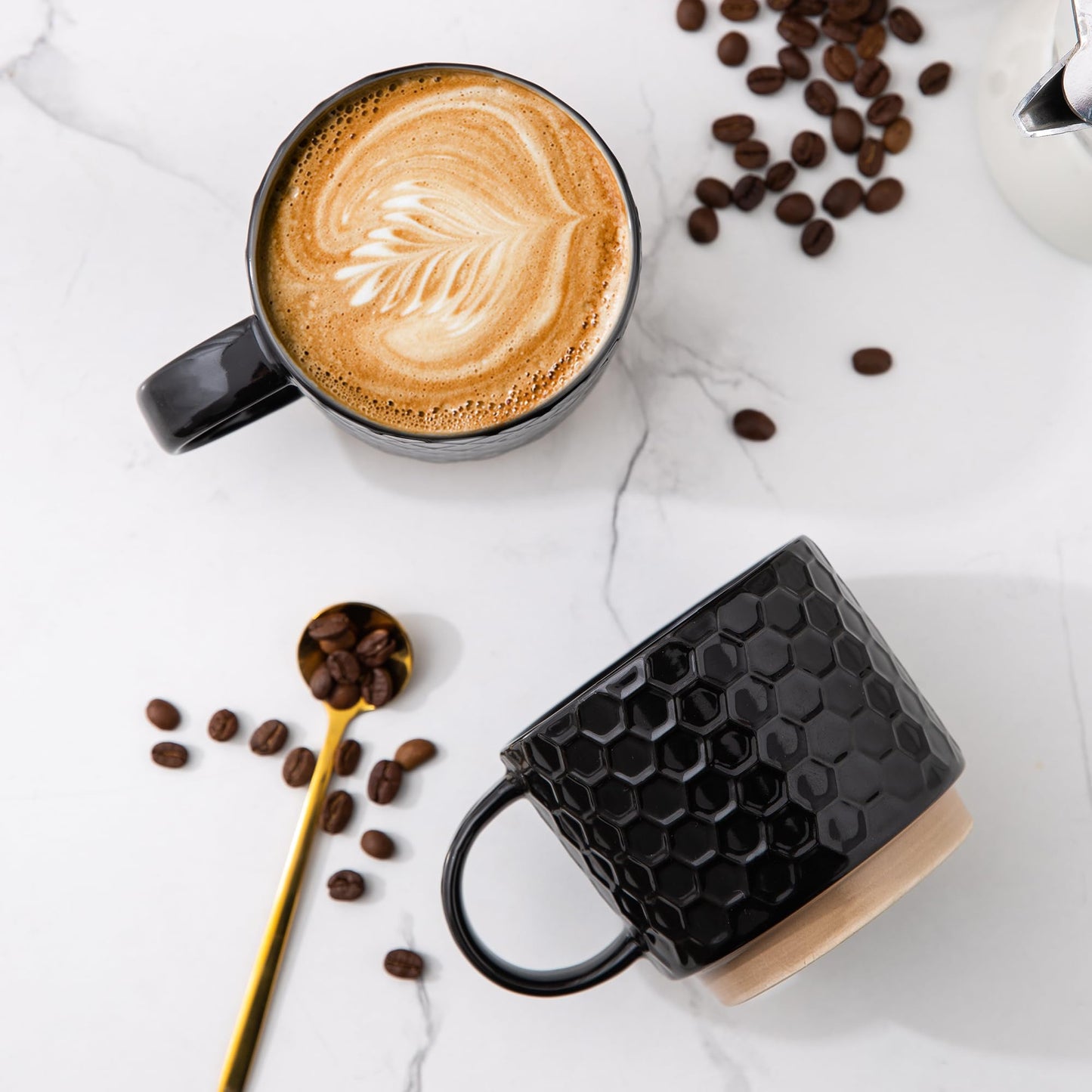 GBhome 12 OZ Stackable Coffee Mugs Set of 6, Ceramic Black Coffee Cups Set