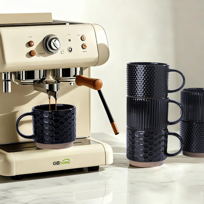 GBhome 12 OZ Stackable Coffee Mugs Set of 6, Ceramic Black Coffee Cups Set