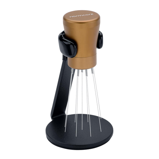 Normcore WDT Tool V2.1 with Stand - 0.23mm 9 Prong Espresso Distribution Tool, Weiss Distribution Technique, Magnetic Coffee Stirrer with 16 Extra Needles, Bronze Anodized Aluminum Handle