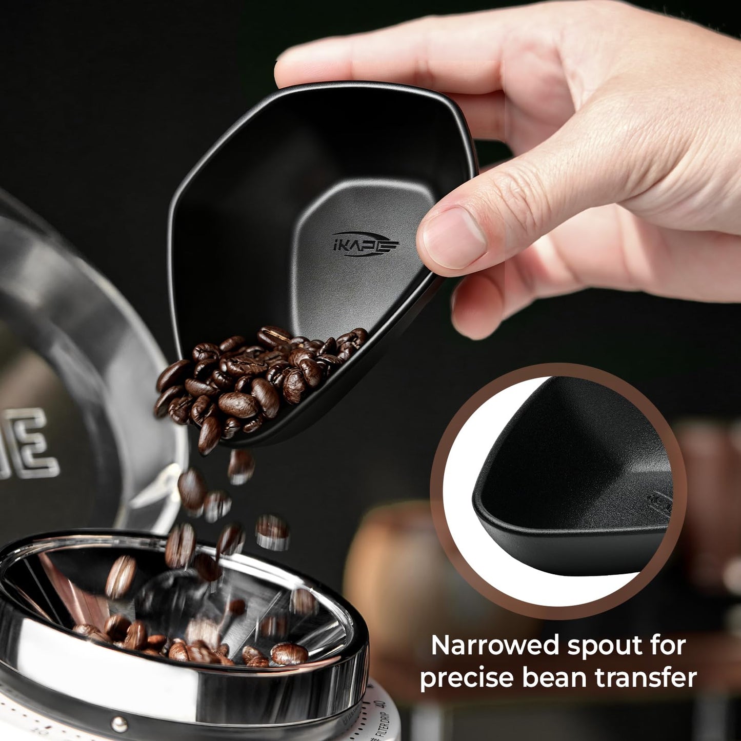 IKAPE Plastic Coffee Bean Dosing Cup and Spray Bottle Kit for Espresso, Coffee Bar Accessories for Reducing Coffee Power Static, Dosing Tray for Coffee or Tea, Sugar(Black)