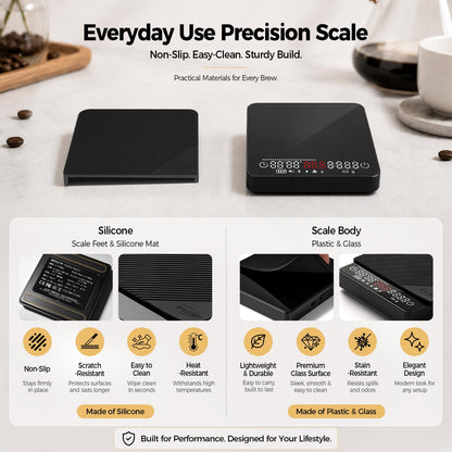 IKAPE Espresso Coffee Scale with Timer, 2kg/0.1g High Precision Digital Scale with Silicone Mat, 4 Modes in One, LED Display, Auto-Tare, for Kitchen, Cooking, Espresso, Pour Over Coffee