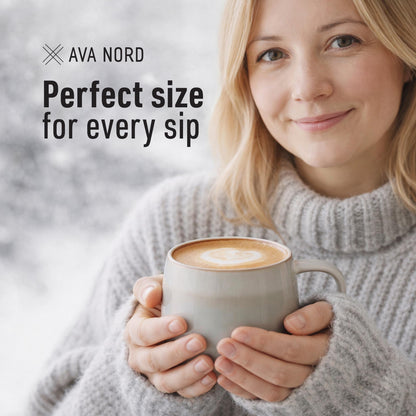 Ava Nord Large Stoneware Ceramic Coffee Mugs Set of 4-16 oz - Sage Ash