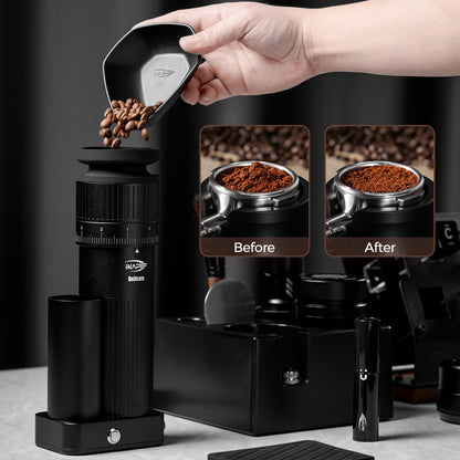 IKAPE Plastic Coffee Bean Dosing Cup and Spray Bottle Kit for Espresso, Coffee Bar Accessories for Reducing Coffee Power Static, Dosing Tray for Coffee or Tea, Sugar(Black)