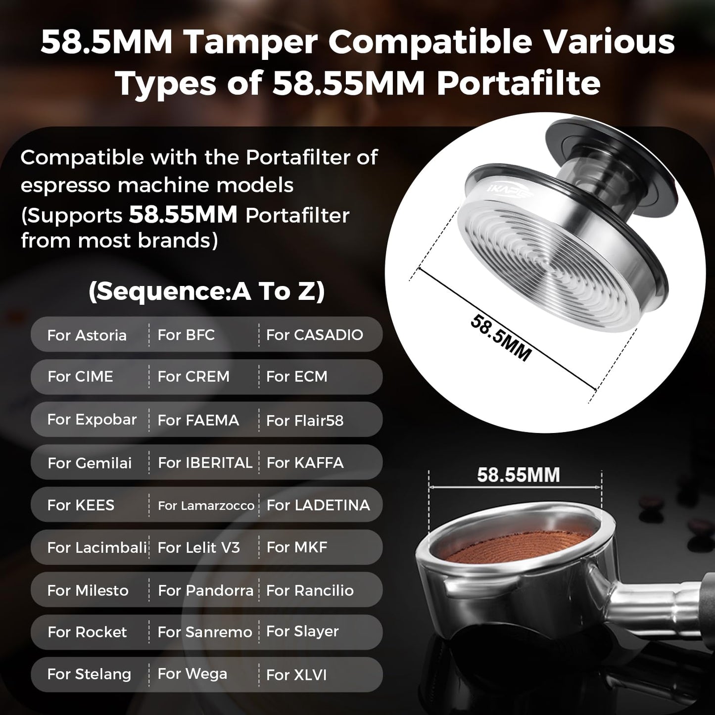 IKAPE 58mm Black Espresso Tool Set 8 IN 1, Coffee Tamper, Distributor, Magnetic Funnel, Puck Screen, Tamper Station, Stirrer Distribution Tool, Cleaning Towel and Brush