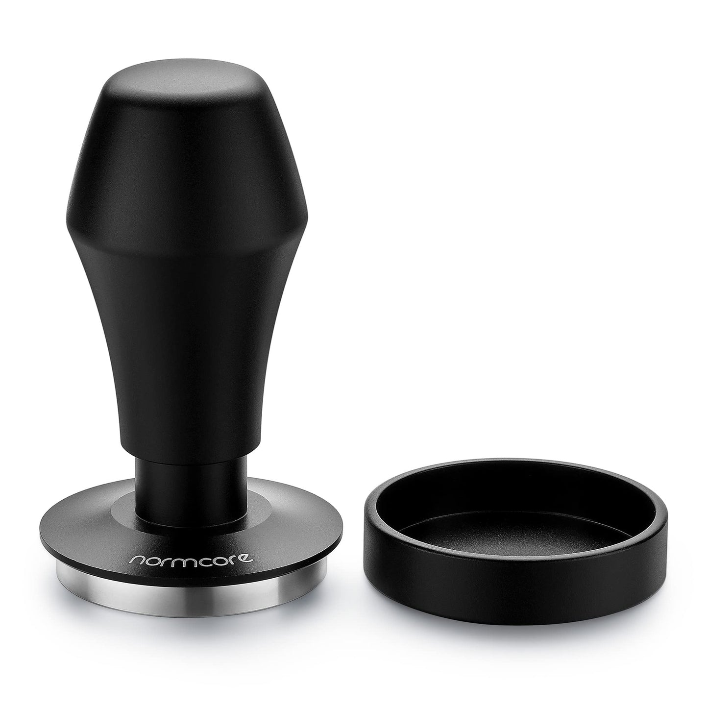 Normcore V4 Coffee Tamper 53.3mm - Spring-Loaded Tamper - Barista Espresso Tamper with 15lb / 25lb / 30lbs Replacement Springs - Anodized Aluminum Handle and Stand - Flat Base, Black