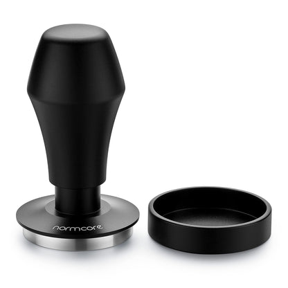 Normcore V4 Coffee Tamper 53.3mm - Spring-Loaded Tamper - Barista Espresso Tamper with 15lb / 25lb / 30lbs Replacement Springs - Anodized Aluminum Handle and Stand - Flat Base, Black
