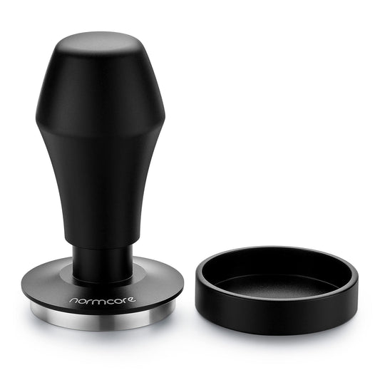 Normcore V4 Coffee Tamper 53.3mm - Spring-Loaded Tamper - Barista Espresso Tamper with 15lb / 25lb / 30lbs Replacement Springs - Anodized Aluminum Handle and Stand - Flat Base, Black