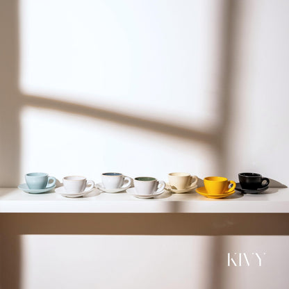 KIVY Cappuccino cups set of 4 [8oz] - Thick-walled stoneware cappuccino cup set for latte art - Cappuccino coffee cups - Tazas de cafe - Latte cups - Latte art cup and saucer set of 4 - Green, Blue