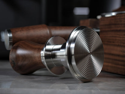 KNODOS 54mm Espresso Tamper For Breville Machines Calibrated Tamper Tool Espresso Walnut, Self Leveling and 30lb Spring Loaded Design Coffee Tamper With Stainless Steel 53.35mm Ripple Base