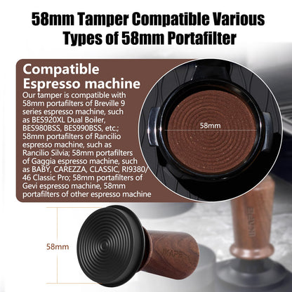 IKAPE 58.35mm Espresso Tamper, Spring-loaded Calibrated Tamper with Walnut Handle, Titanium Ripple Plating Base, Fits for Over 58mm Espresso Machine Bottomless Portafilter