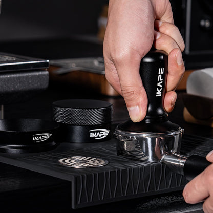 IKAPE 58MM Coffee Tamper Set Black 6 IN 1, Espresso Tool Kit for Making Perfect Shots – Tamper, Distributor, Funnel, Mat, Screen, and Towel