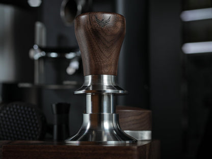 KNODOS 54mm Espresso Tamper For Breville Machines Calibrated Tamper Tool Espresso Walnut, Self Leveling and 30lb Spring Loaded Design Coffee Tamper With Stainless Steel 53.35mm Ripple Base