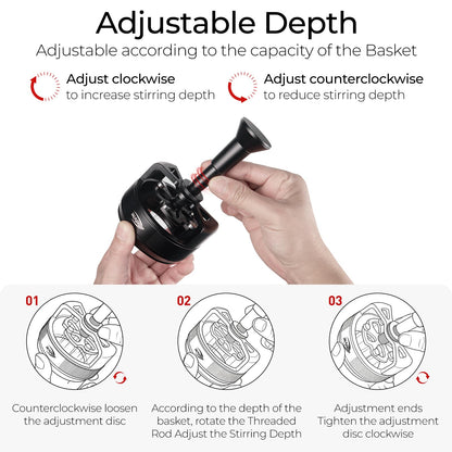 IKAPE 58MM WDT Tool for Espresso, 0.25mm 14 Needles Distribution Tool with One-Press Auto Rotation & Adjustable Depth, 10 Magnetic Base, Espresso Stirrer