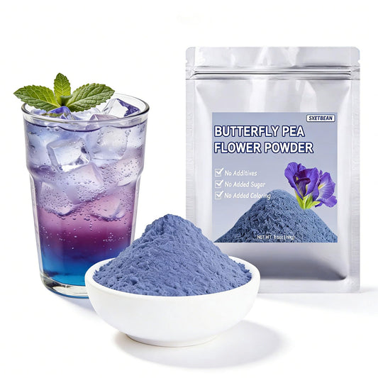 SXETBEAN Butterfly Pea Flower Powder | 3.5oz/100g Butterfly Pea Flower Tea Powder | Blue Matcha Powder | Blue Food Coloring for Cocktail, Smoothies, Baking, Lattes | No Add Sugar