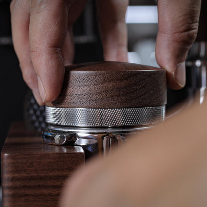 KNODOS 54mm Espresso Distribution Tool Walnut Coffee Distributor Adjustable Depth Stainless Steel Espresso Leveler Compatible with Breville Espresso Machines